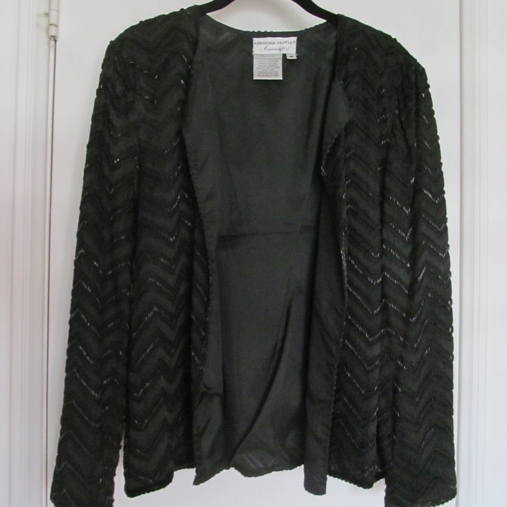ADRIANNA PAPELL BLACK SILK JACKET W/SEQUINS SIZE S